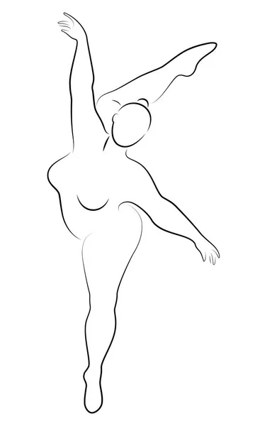 Silhouette d'une jolie dame, elle danse le ballet. La femme a un corps en surpoids. La fille est dodue. Femme ballerine, gymnaste. Illustration vectorielle — Image vectorielle