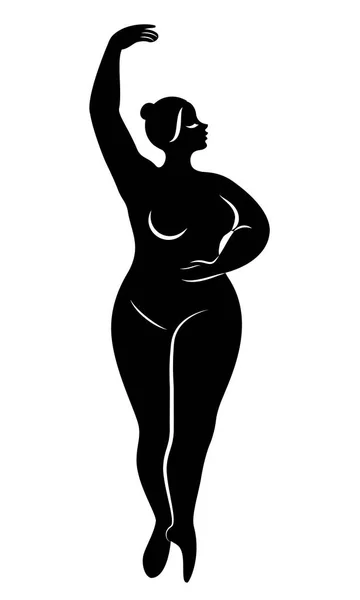 Silhouette d'une jolie dame, elle danse le ballet. La femme a un corps en surpoids. La fille est dodue. Femme ballerine, gymnaste. Illustration vectorielle — Image vectorielle