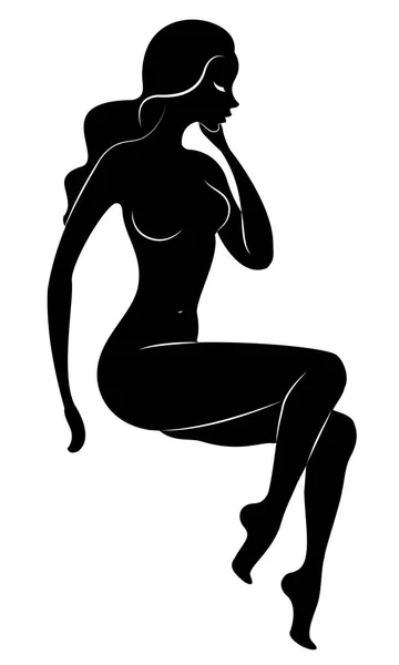 Silhouette d'une gentille dame, elle est assise. La fille a une belle silhouette nue. Une femme est un jeune modèle sexy et mince. Illustration vectorielle . — Image vectorielle