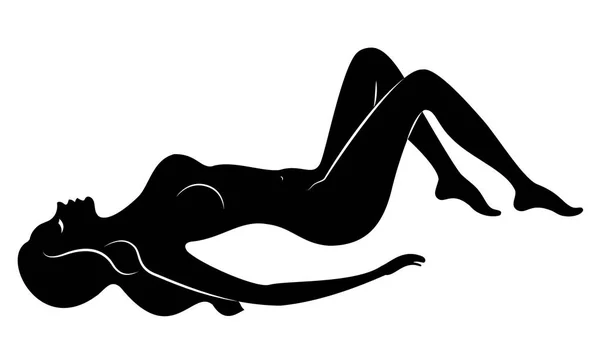 Tatlı bir bayanSiluet, o oturuyor. Kızın çok güzel bir çıplak figürü var. Bir kadın genç seksi ve ince bir modeldir. Vektör çizimi.