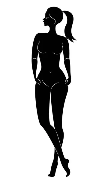 Silhouette d'une douce dame gracieuse. La fille a une belle silhouette mince. Une femme est debout. Illustration vectorielle . — Image vectorielle