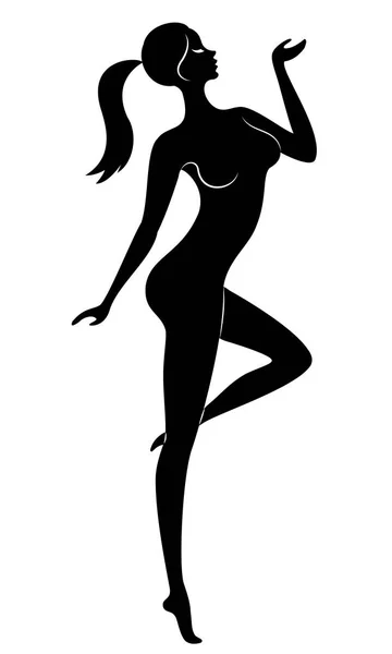 La silhouette di una dolce signora graziosa. La ragazza ha una bella figura snella. C'è una donna in piedi. Illustrazione vettoriale . — Vettoriale Stock