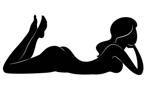 Tatlı bir bayanSiluet, o oturuyor. Kızın çok güzel bir çıplak figürü var. Bir kadın genç seksi ve ince bir modeldir. Vektör çizimi