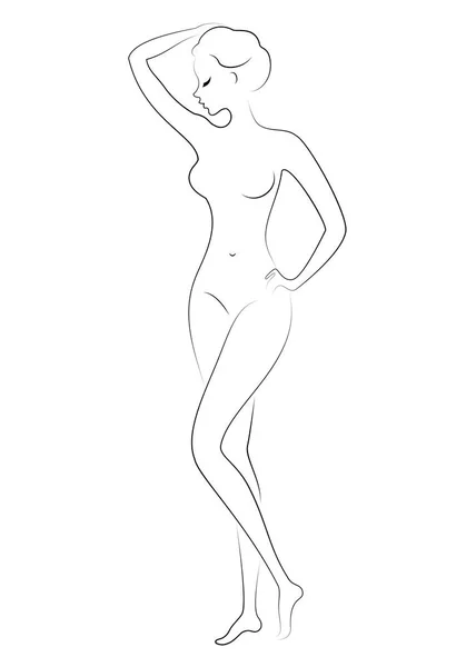 Silhouet van een zoete sierlijke dame. Het meisje heeft een mooie slanke figuur. Een vrouw staat. Vector illustratie. — Stockvector