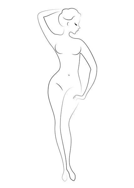 Silueta de una dulce dama elegante. La chica tiene una hermosa figura delgada. Una mujer está de pie. Ilustración vectorial . — Vector de stock