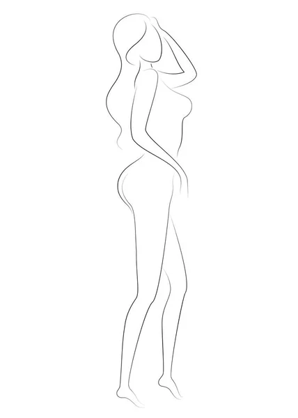 Silhouette einer süßen, anmutigen Dame. Das Mädchen hat eine schöne schlanke Figur. eine Frau steht. Vektorillustration. — Stockvektor