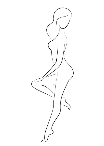 Silhouette d'une douce dame gracieuse. La fille a une belle silhouette mince. Une femme est debout. Illustration vectorielle . — Image vectorielle