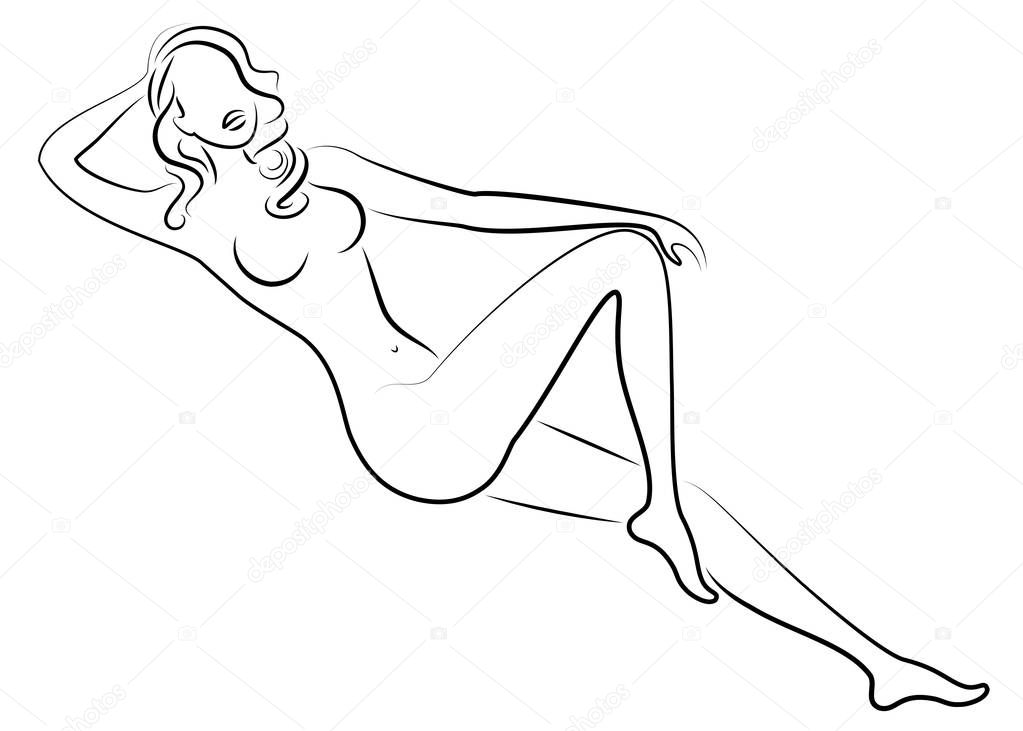 Silhouette of a sweet lady. The girl has a beautiful slim figure. The woman lies. Vector illustration.