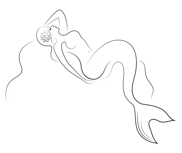 La silhouette di una sirena fatata. Bella ragazza è seduta su una roccia. La signora è giovane e snella. Illustrazione vettoriale — Vettoriale Stock