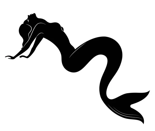 La silhouette di una sirena fatata. Bella ragazza è seduta su una roccia. La signora è giovane e snella. Illustrazione vettoriale — Vettoriale Stock