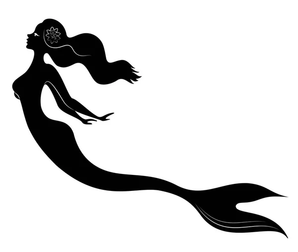 Silhouette de sirène. Belle fille flotte dans l'eau. La dame est jeune et mince. Fantastique image d'un conte de fées. Illustration vectorielle — Image vectorielle