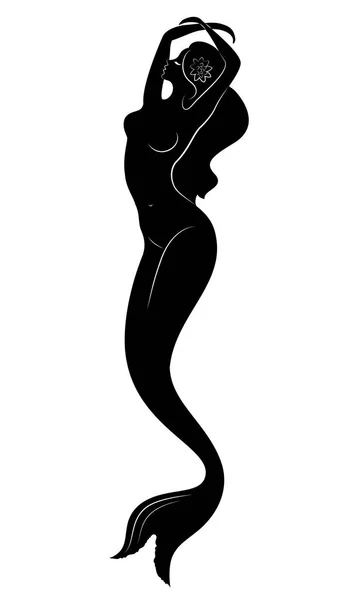 Silueta de sirena. Hermosa chica está flotando en el agua. La dama es joven y delgada. Fantástica imagen de un cuento de hadas. Ilustración vectorial — Vector de stock