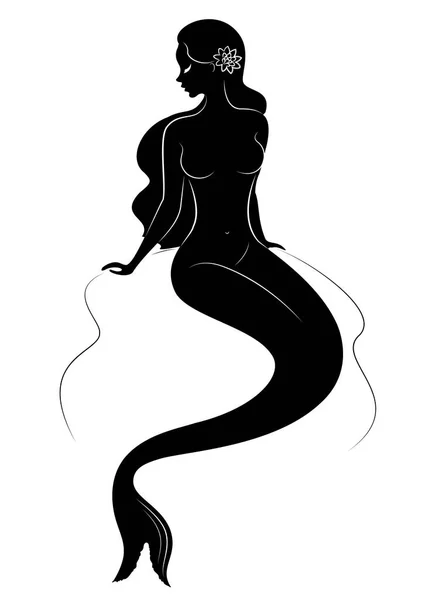 Silhouette einer Meerjungfrau. schöne Mädchen sitzt auf einem Felsen. Die Dame ist jung und schlank. Vektorillustration — Stockvektor