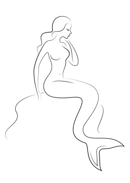 Silhouette d'une sirène féerique. Belle fille est assise sur un rocher. La dame est jeune et mince. Illustration vectorielle — Image vectorielle