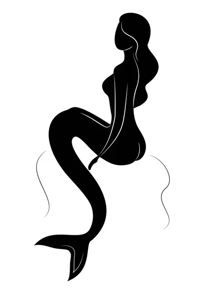 Silhouette of a fairy mermaid. Beautiful girl is sitting on a rock. The lady is young and slender. Vector illustration — Stock Vector