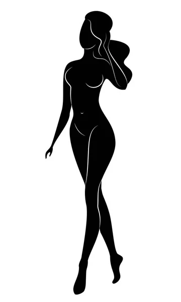 Silhouette d'une douce dame gracieuse. La fille a une belle silhouette mince. Une femme est debout. Illustration vectorielle . — Image vectorielle