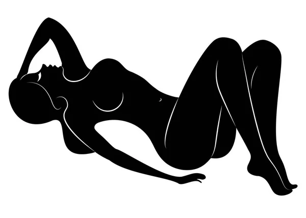 Silhouette d'une gentille dame, elle ment. La fille a une belle silhouette nue. Une femme est un jeune modèle sexy et mince. Illustration vectorielle . — Image vectorielle