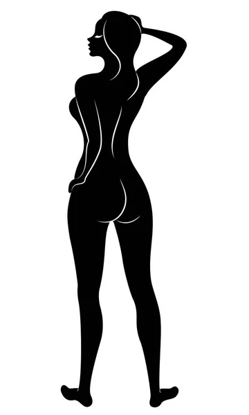 Silhouette einer süßen, anmutigen Dame. Das Mädchen hat eine schöne schlanke Figur. eine Frau steht. Vektorillustration. — Stockvektor