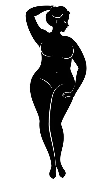 Silhouette einer großen Frauenfigur. das Mädchen steht. die Frau ist übergewichtig, sie ist schön und sexy. Vektorillustration — Stockvektor