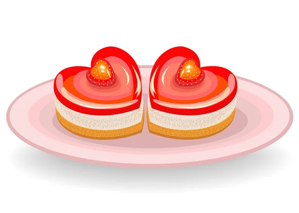 A torta egy szív alakú. Gyönyörű édesség. Alkalmas egy romantikus találkozó, a Valentine 's Day, mint egy Valentin. Vektoros illusztráció — Stock Vector