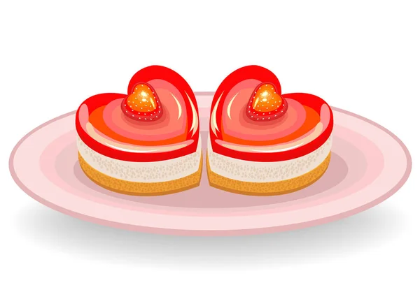 Le gâteau a une forme de coeur. Douceur exquise. Convient pour une réunion romantique, pour la Saint-Valentin, comme une Saint-Valentin. Illustration vectorielle — Image vectorielle