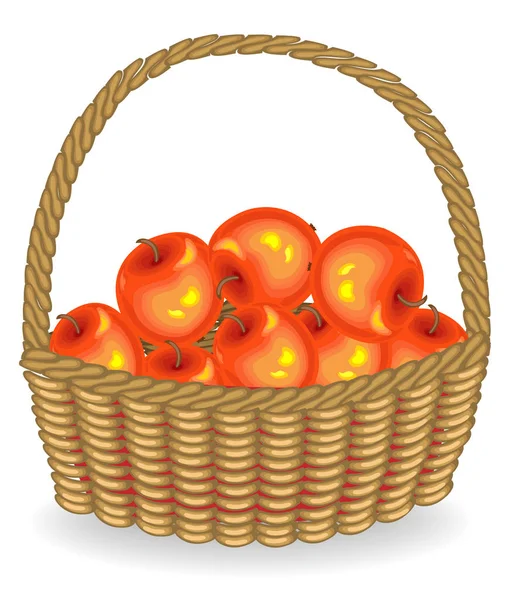 慷慨的收获。篮子里有新鲜的红苹果。水果非常美味和维生素。一种精致的健康治疗。矢量插图 — 图库矢量图片