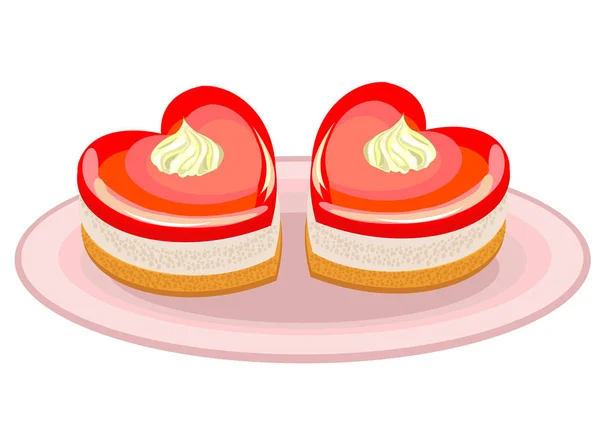 절묘한 음식. 하트 모양의 케이크. 발렌타인 데이, 발렌타인 데이에 적합합니다. 벡터 일러스트레이션 — 스톡 벡터
