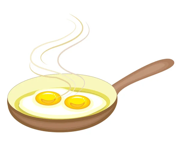 In the frying pan the egg is fried. Fast and nutritious breakfast. Omelet is delicious and healthy for lunch or dinner. Vector illustration — Stock Vector