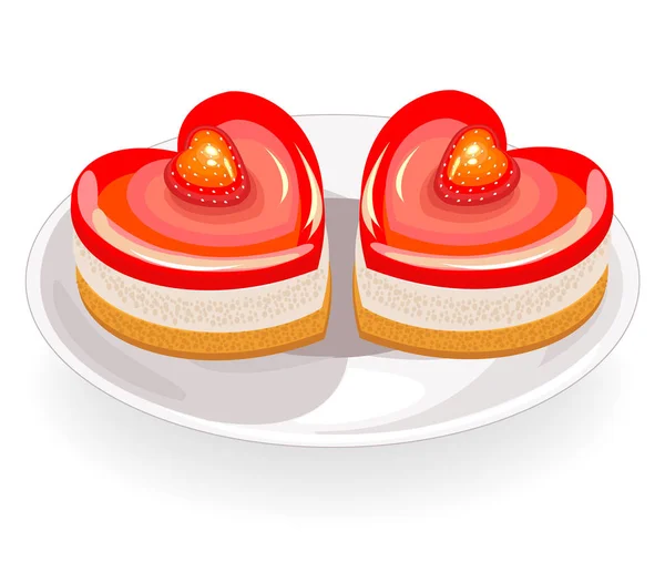 The cake has a heart shape. Exquisite sweetness. Suitable for a romantic meeting, for Valentine s Day, like a valentine. Vector illustration — Stock Vector