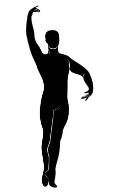 İnce bir adamın silueti, erkek bale dansçısı. Dansçı güzel bir ince rakam, güçlü bir vücut vardır. Vektör çizimi