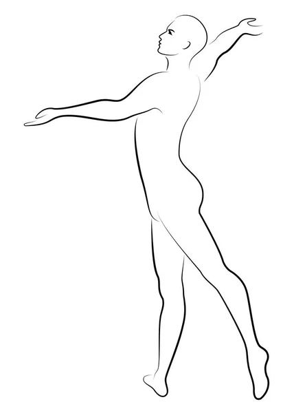 Silhueta de um tipo magro, dançarino de ballet masculino. A dançarina tem uma bela figura fina, um corpo forte. Ilustração vetorial —  Vetores de Stock