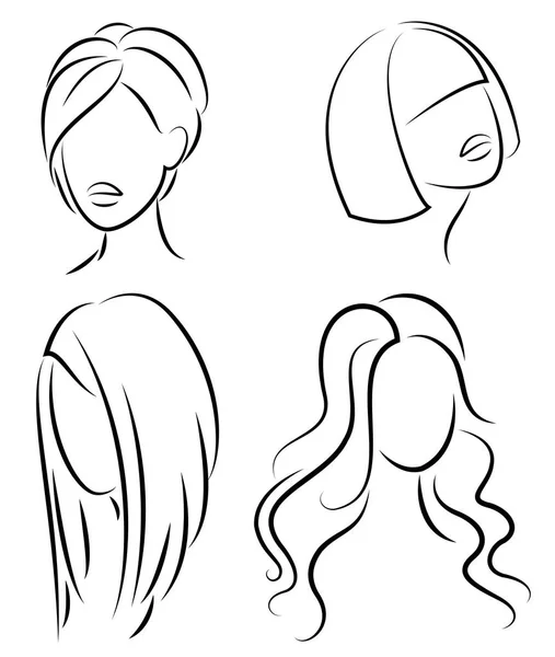 Silhouette de la tête d'une jolie dame. La fille montre sa coiffure pour les cheveux moyens et courts. Convient pour le logo, la publicité. Illustration vectorielle — Image vectorielle