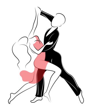 Güzel genç bir çift. Kız ve adam dans ediyorlar. Yaratıcı sanat. Grafik görüntüsü. Vektör çizimi.