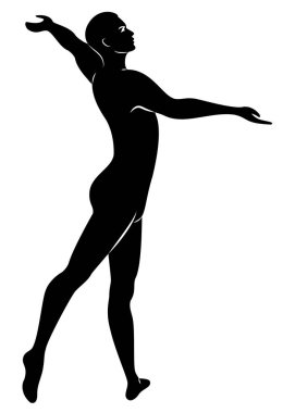 İnce bir adamın silueti, erkek bale dansçısı. Dansçı güzel bir ince rakam, güçlü bir vücut vardır. Vektör çizimi