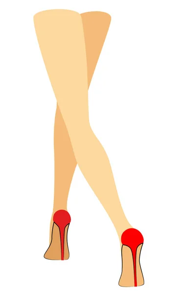 Silhouet figuur van een dame in een bikini. Slanke benen van een jong meisje in rode schoenen. De vrouw loopt. Voeten goed verzorgde, mooie zijdeachtige huid. Vector illustratie — Stockvector