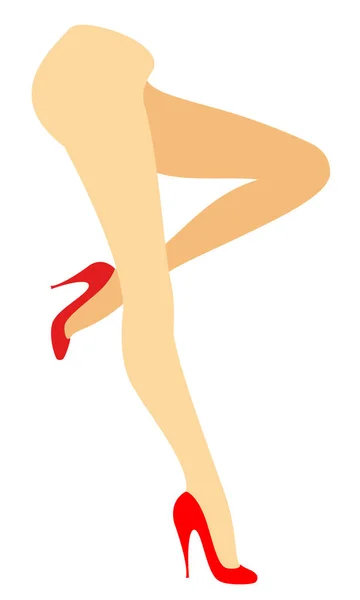 ビキニ姿の女性のシルエットフィギュア。赤い靴を履いた少女の細い脚。女性が立っている。足は手入れが良く、美しい絹のような肌。ベクトルイラスト — ストックベクタ