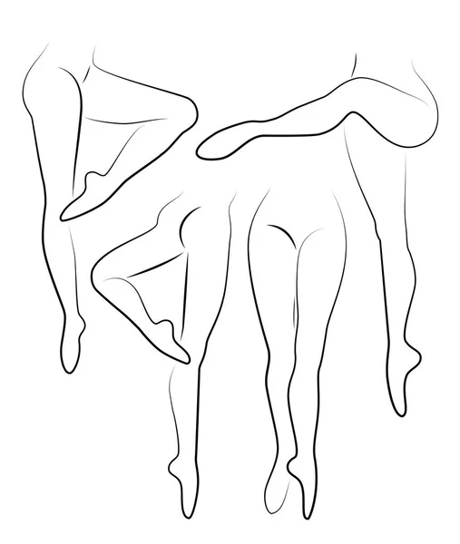 Colección. Silueta de hermosas piernas delgadas femeninas. Duvushka es una bailarina, una dama está bailando, de pie, haciendo figuras de ballet. Juego de ilustración vectorial — Archivo Imágenes Vectoriales
