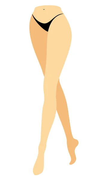 Bikinili bir bayanın siluet figürü. Genç bir kızın ince bacakları. Kadın geliyor. Ayaklar bakımlı, güzel ipeksi bir ten. Vektör çizimi — Stok Vektör