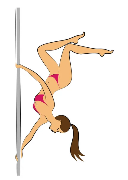 Silhuett av en söt dam, dansar hon på en pylon. Flickan har en vacker figur i en bikini. Kvinnan är ung och smal. Vektor illustration — Stock vektor
