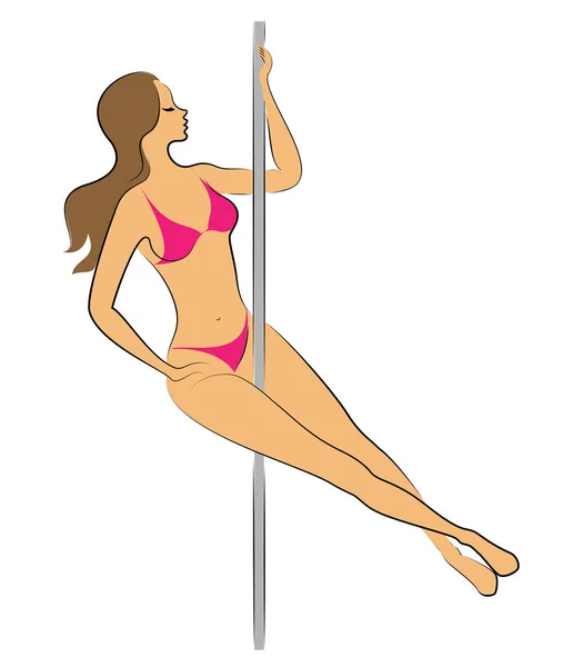 Silhouette einer süßen Dame tanzt sie auf einem Pylon. Das Mädchen hat eine schöne Figur im Bikini. Die Frau ist jung und schlank. Vektorillustration — Stockvektor