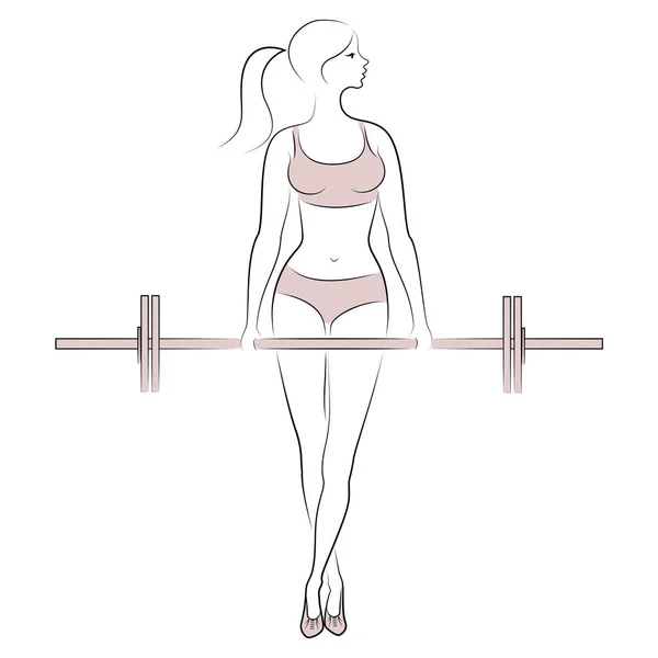 Silhouette d'une gentille dame. La fille est engagée dans la remise en forme, élève la barre. La femme est jeune et mince, avec une belle silhouette. Illustration vectorielle — Image vectorielle