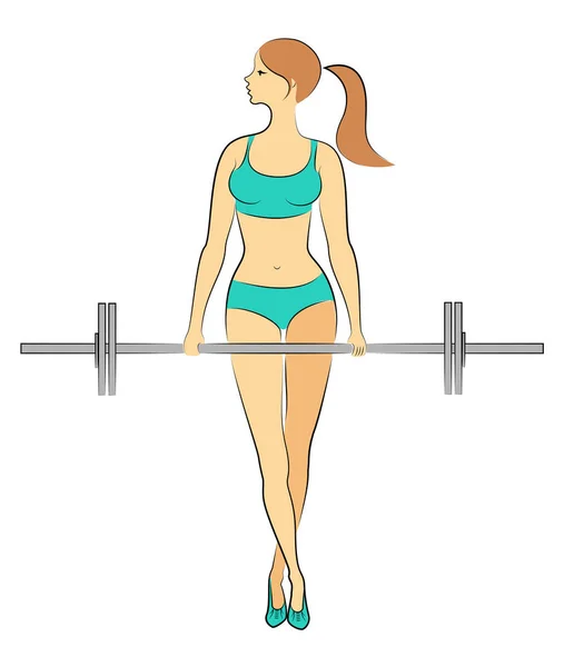 Silhouette of a sweet lady. The girl is engaged in fitness, raises the bar. The woman is young and slender, with a beautiful figure. Vector illustration — Stock Vector