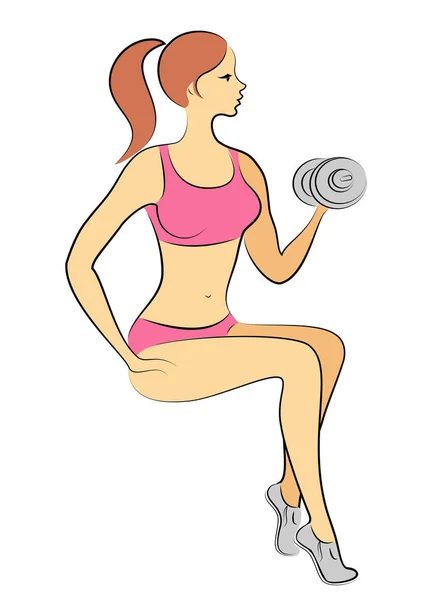Silhouette of a sweet lady. The girl is engaged in fitness, raises a dumbbell. The woman is young and slender, with a beautiful figure. Vector illustration — Stock Vector