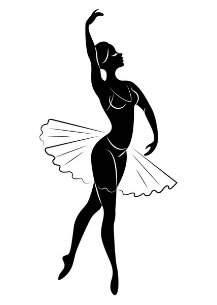 Silhouet van een schattige dame, ze is dansen ballet. Het meisje heeft een prachtig figuur. Vrouw ballerina. Vector illustratie. — Stockvector