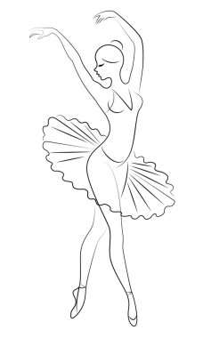 Sevimli bir bayan siluet, o dans ediyor. Kızın çok güzel bir figürü var. Kadın genç seksi ve ince balerin olduğunu. Vektör çizimi.