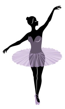 Sevimli bir bayan siluet, o bale dans ediyor. Kızın çok güzel bir figürü var. Kadın balerin. Vektör çizimi.