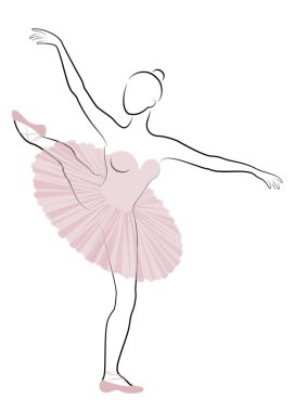 Sevimli bir bayan siluet, o bale dans ediyor. Kızın çok güzel bir figürü var. Kadın balerin. Vektör çizimi.