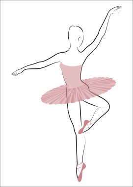 Sevimli bir bayan siluet, o bale dans ediyor. Kızın çok güzel bir figürü var. Kadın balerin. Vektör çizimi.