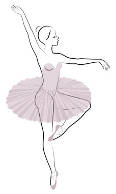 Sevimli bir bayan siluet, o bale dans ediyor. Kızın çok güzel bir figürü var. Kadın balerin. Vektör çizimi.
