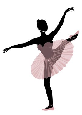 Sevimli bir bayan siluet, o bale dans ediyor. Kızın çok güzel bir figürü var. Kadın balerin. Vektör çizimi.